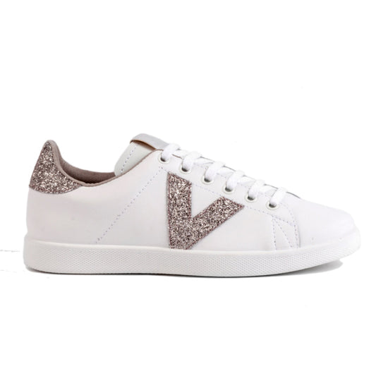 Victoria TENNIS CUIR ET PAILLETTES NUDE