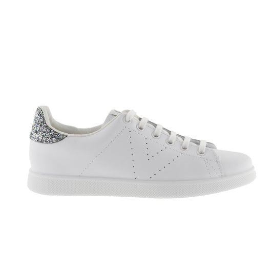 Victoria Anthracite Leather &amp; Glitter Tennis Shoes