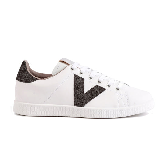Chaussures de tennis Victoria en cuir noir et paillettes