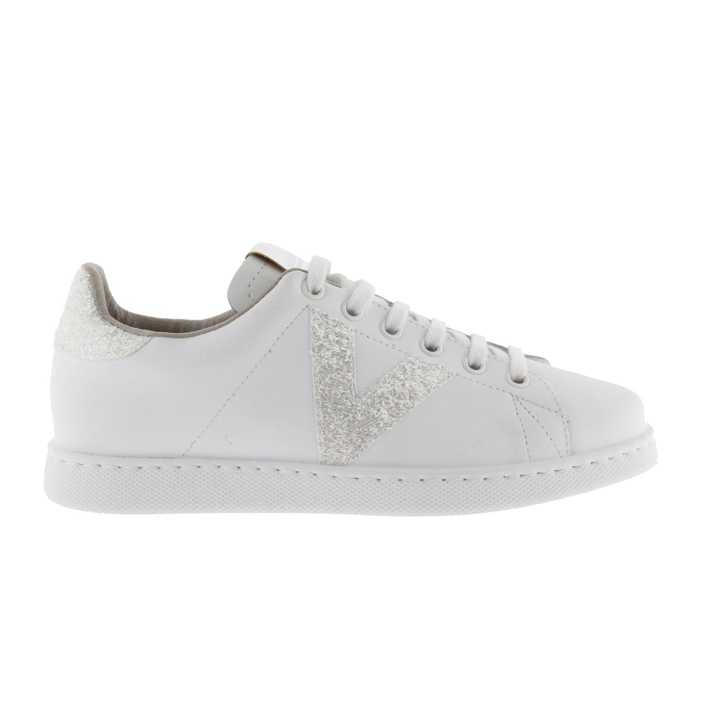 Chaussures de tennis Victoria en cuir blanc et paillettes