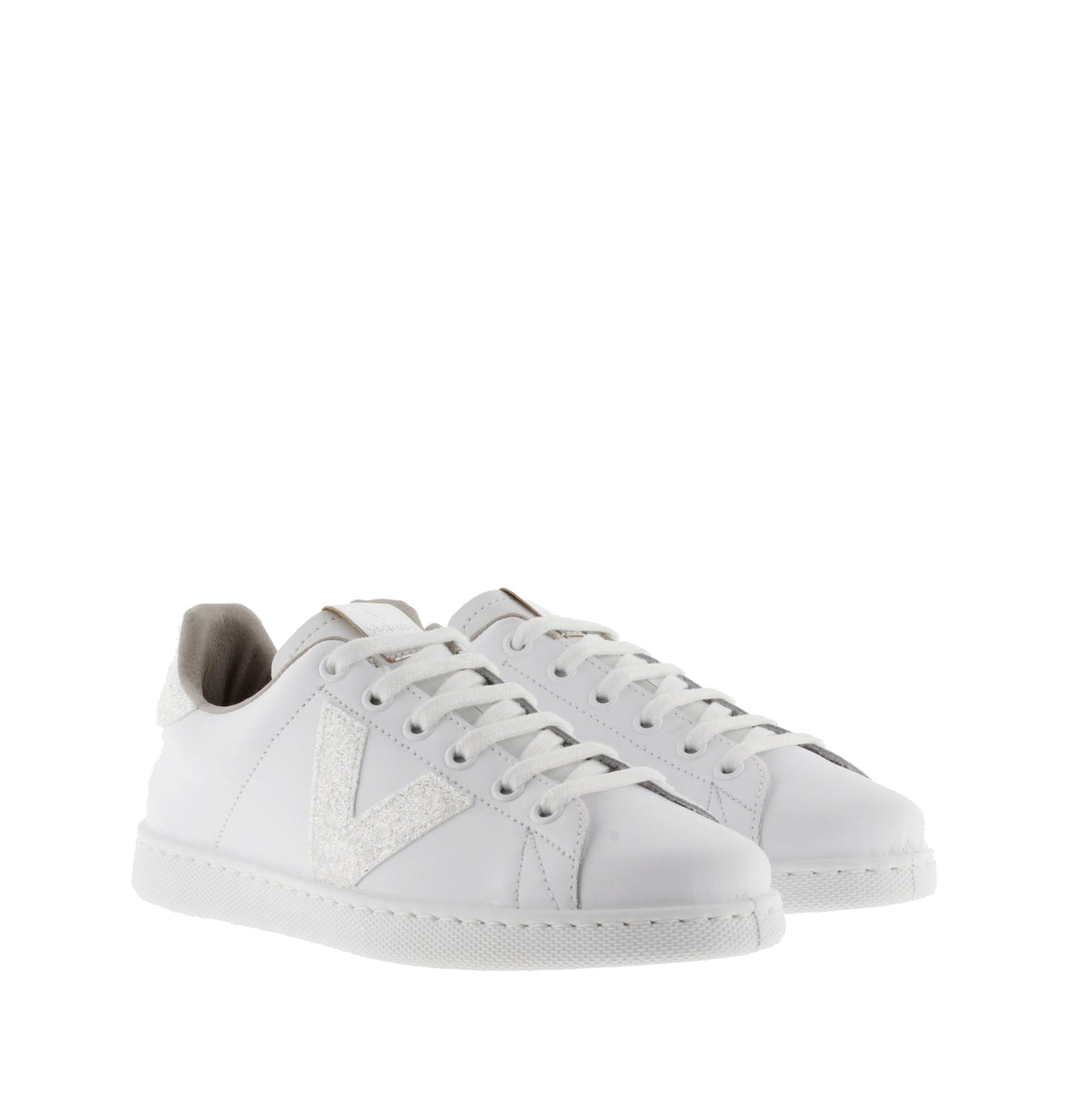 Chaussures de tennis Victoria en cuir blanc et paillettes