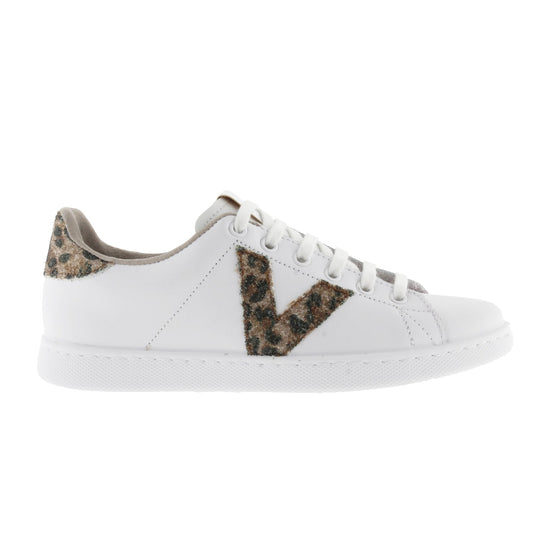 Baskets Victoria en cuir et paillettes taupe