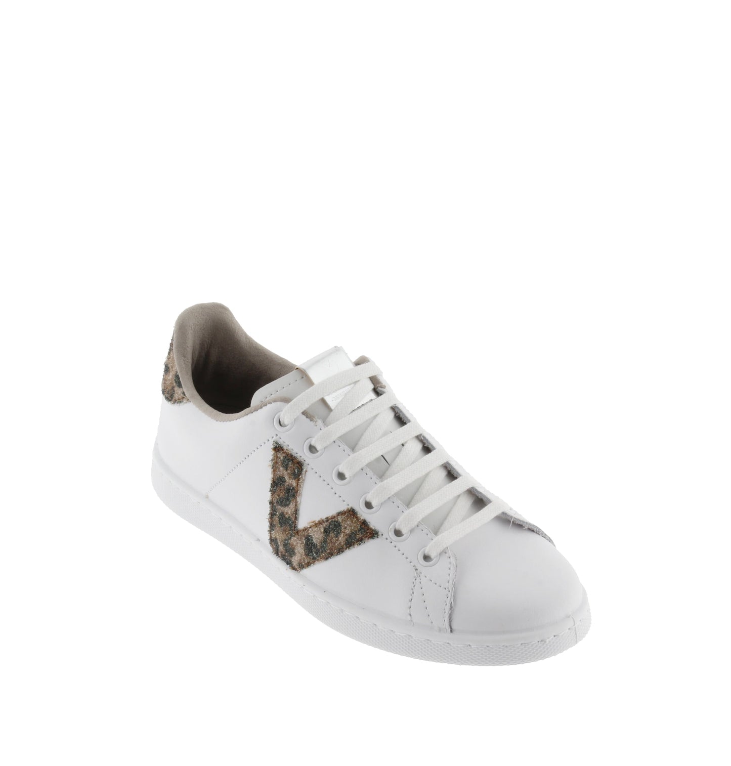 Baskets Victoria en cuir et paillettes taupe