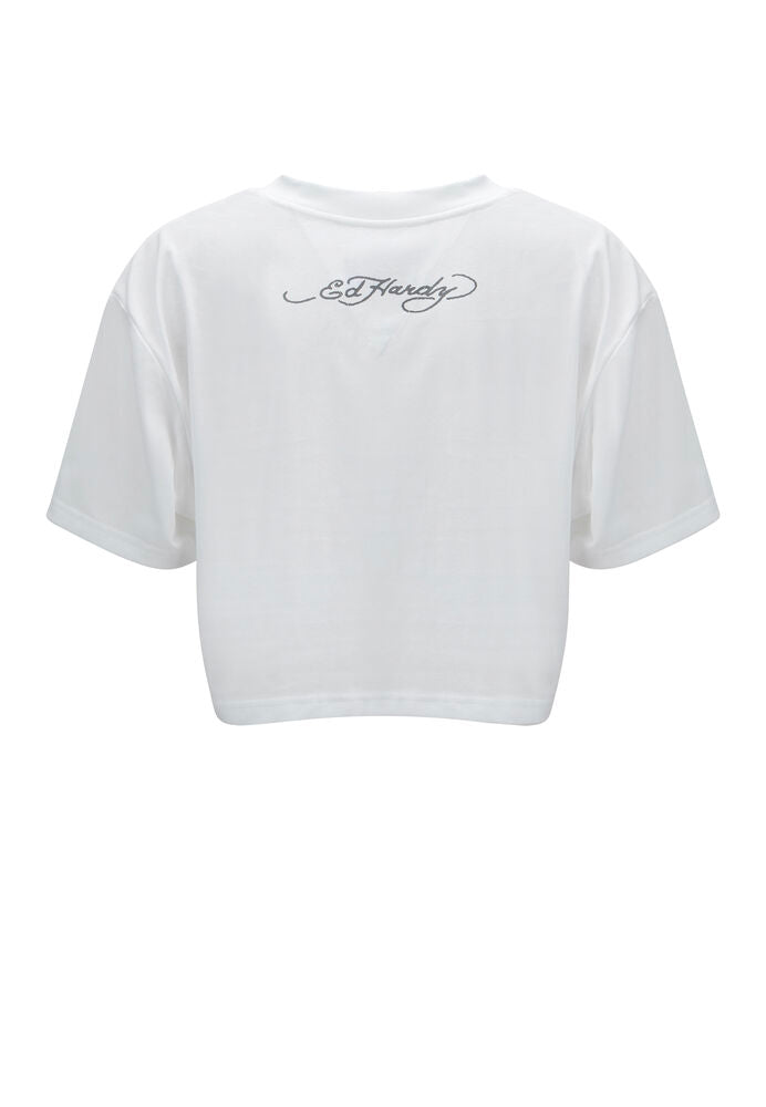 Ed Hardy Tiger Glow Crop Top White